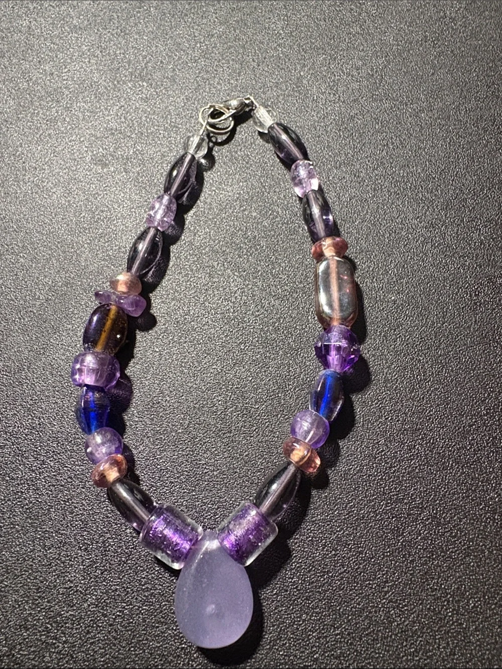 Purple Beaded Teardrop Pendant Bracelet - Women Jewelry